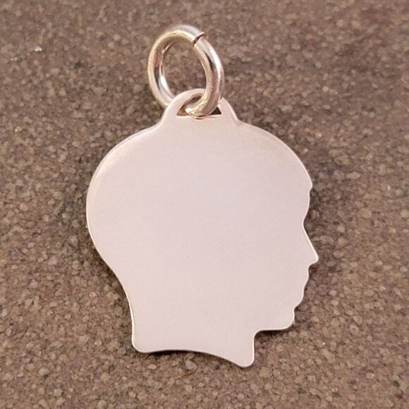 Vintage Sterling Silver Boy Head Engravable Charm - Picture 1 of 4